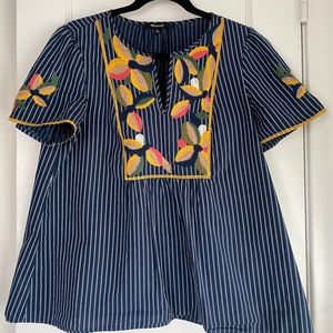 Madewell blue stripe embroidered blouse